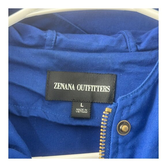 Zenana Outfitters Womens Royal Blue Hooded Utility Vest SZ L Drawstrings/Pockets - Picture 2 of 13